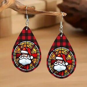 Plaid SANTA CLAUS Christmas Dangle Earrings